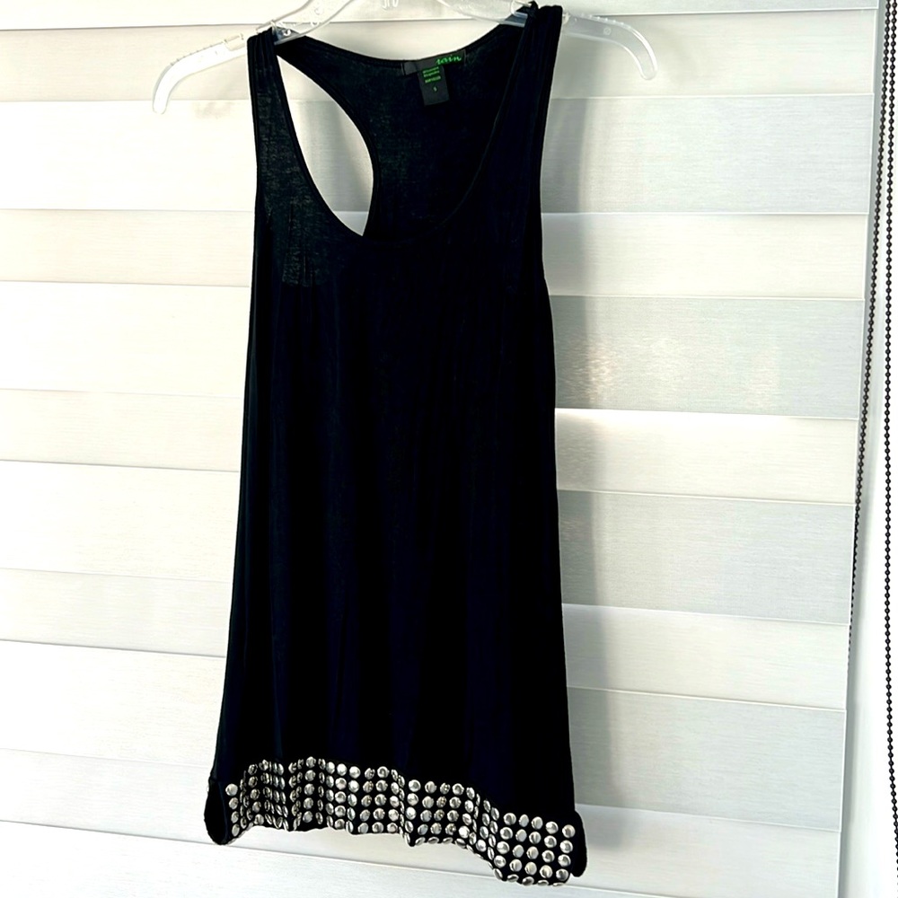 Black racer back top with line of silver studs on the bottom